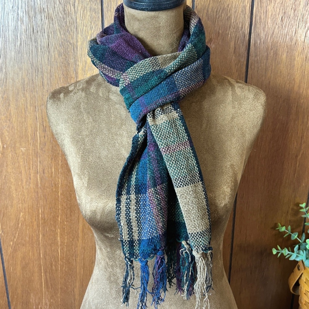 Dark Academia Plaid Scarf Fringe Wool Blend Heritage Old Money